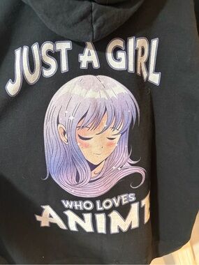 Just A Girl Who Loves Anime Black Hoodie with Pastel Purple Graphic